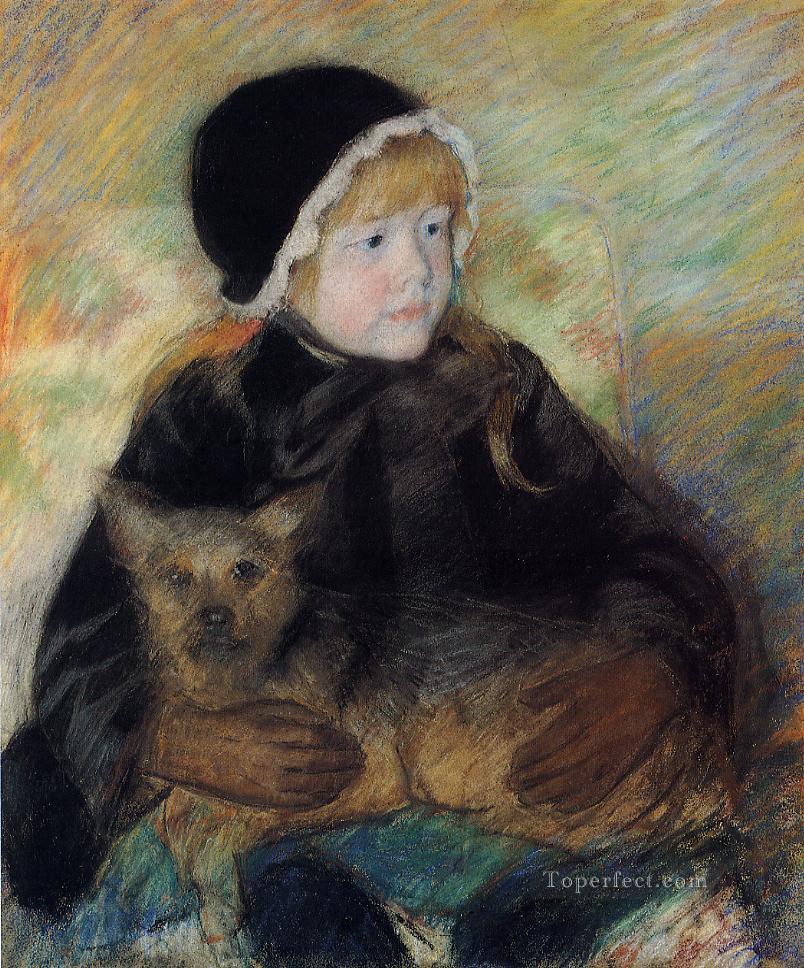 Elsie Cassatt Holding a Big Dog mothers children Mary Cassatt Oil Paintings